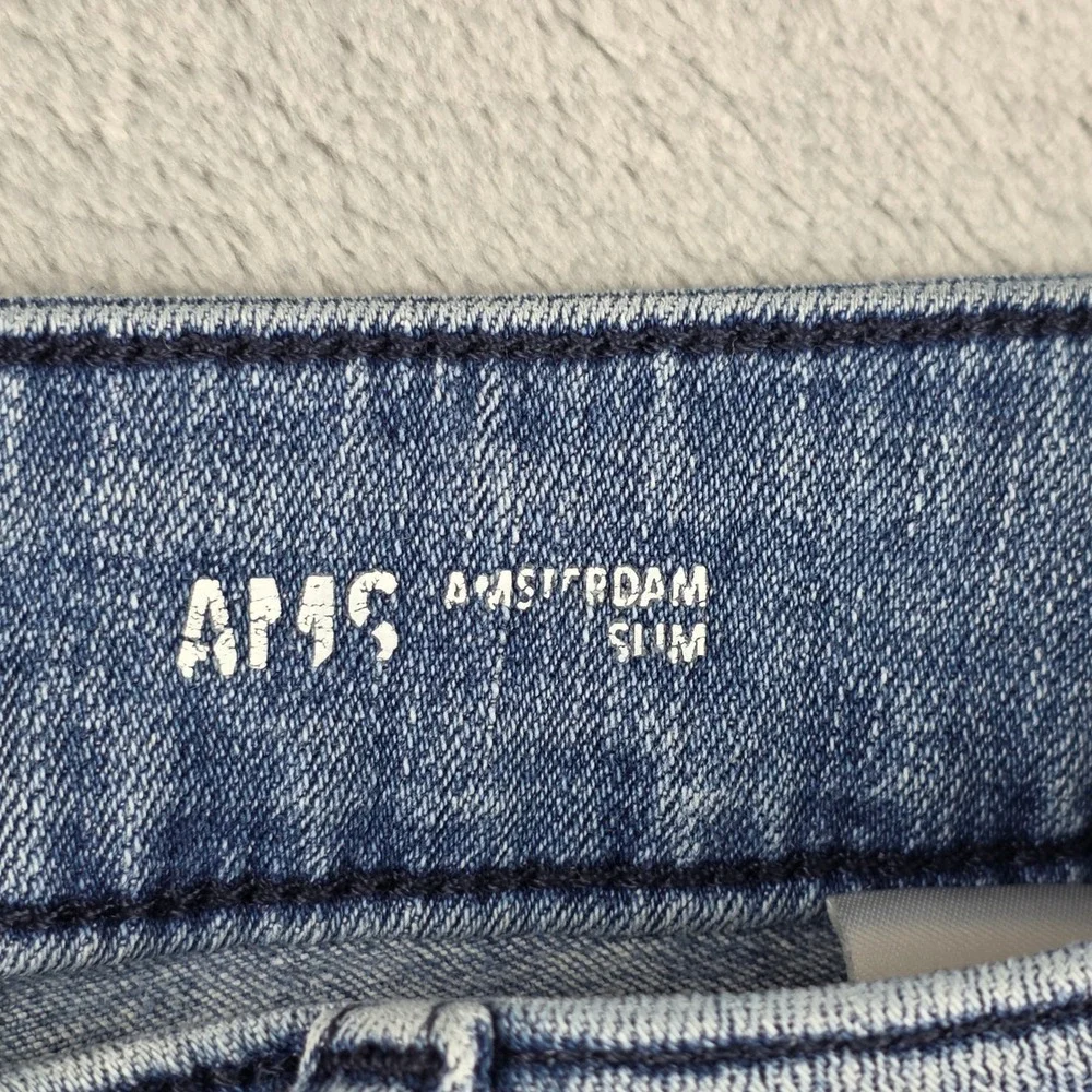 Warp + Weft AMS Amsterdam Slim Jeans Mens‎ 33x32 Sunbleach Blue Stretch Denim